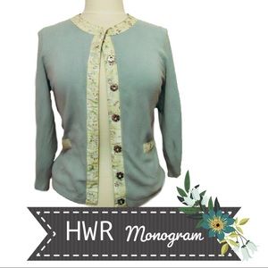 Anthropologie Sweaters - HWR Monogram Rare Fabric-Trimmed Snap Cardigan Anthropologie Sweaters - HWR Monogram Rare Fabric-Trimmed Snap Cardigan